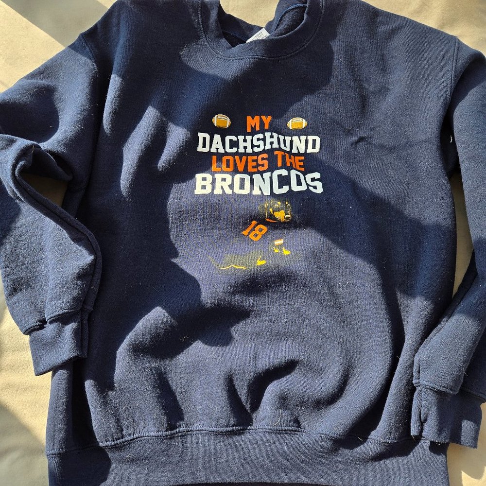 My Dachshund Loves the Broncos Navy Sweatshirt Size Large